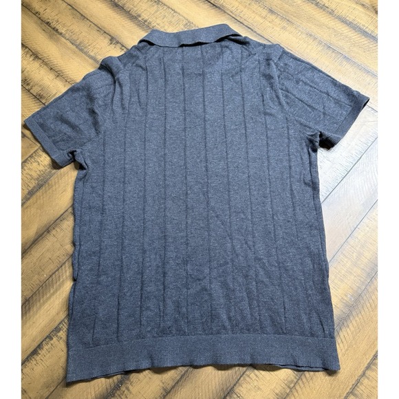 Abercrombie Gray Featherweight Sweater Knit Ribbed Short Sleeve V-neck Polo L - Picture 6 of 7